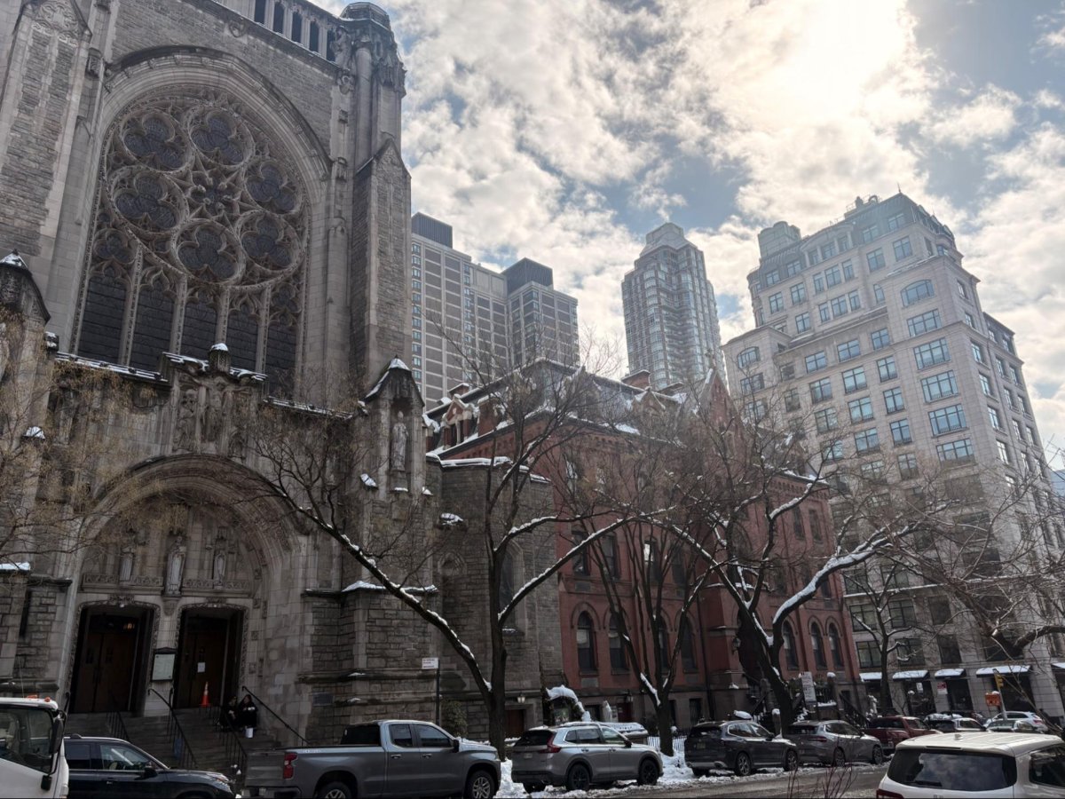 View of the buildings at East 66th & Lexington during Winter