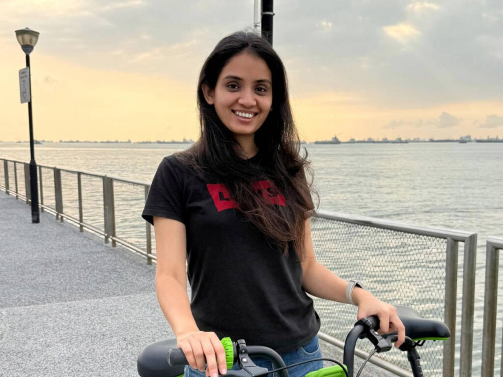 The author, Advaita during an early morning bike risde at the East Coast Park
