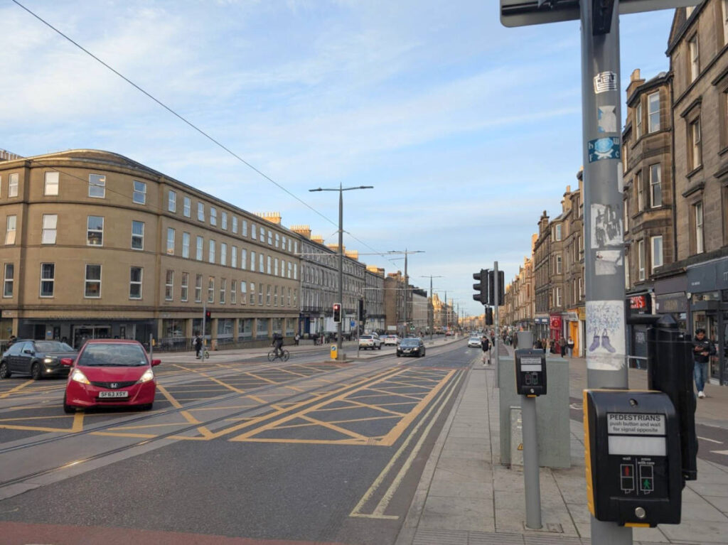 View of the Victorian architecture and the not so busy road along Leith Walk