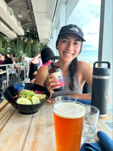 Editor Abigail enjoying her food at Root Down airport location