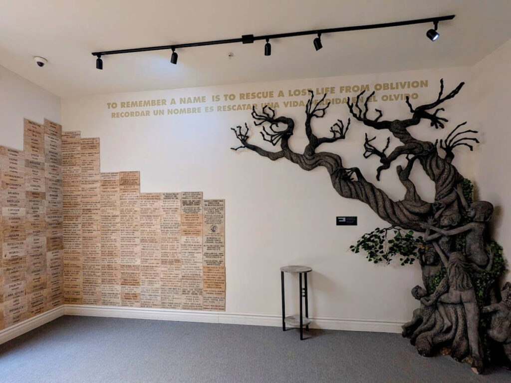 An exhibit remembering the names of people who perished during the Holocaust