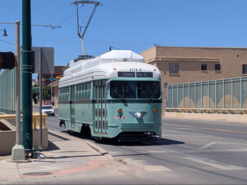 View of the vintage streetcars in El Paso