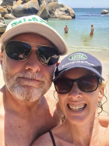 The author Elise Kirsten and her husband, at the Boulders Beach