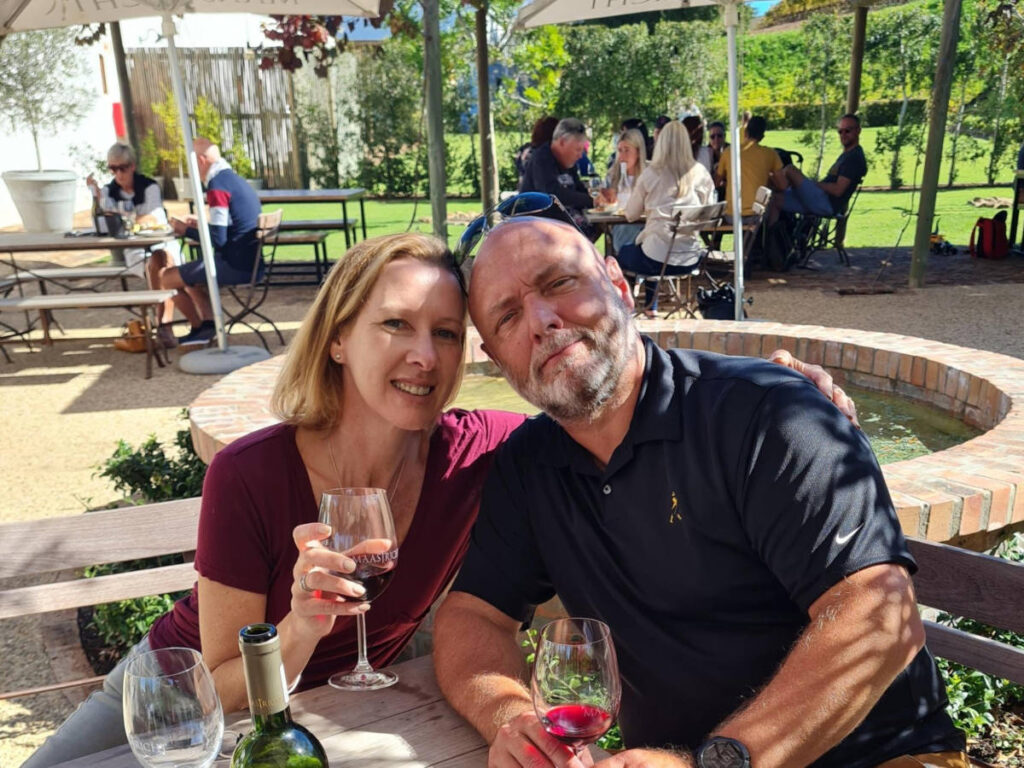 The author Elise Kirsten, drinking wine at Maastricht Wine Estate