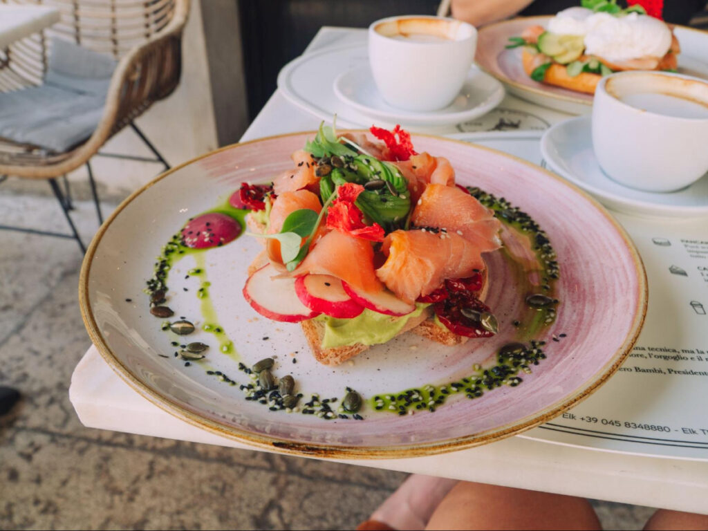 A salmon toast served on a plate in Elk Bakery