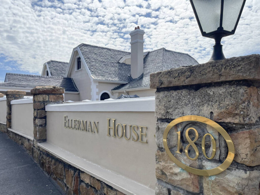 Closeup look of the signage in front of the Ellerman House