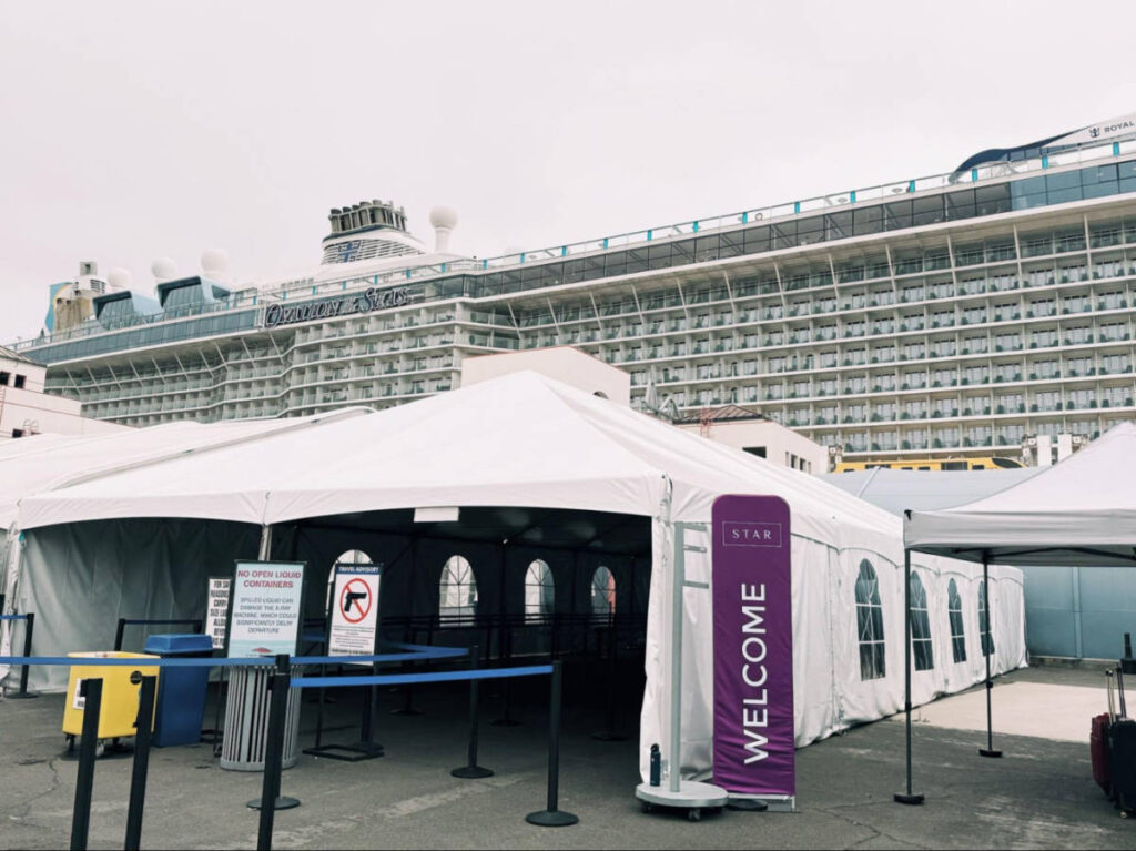 View of the entrance to the cruise ship