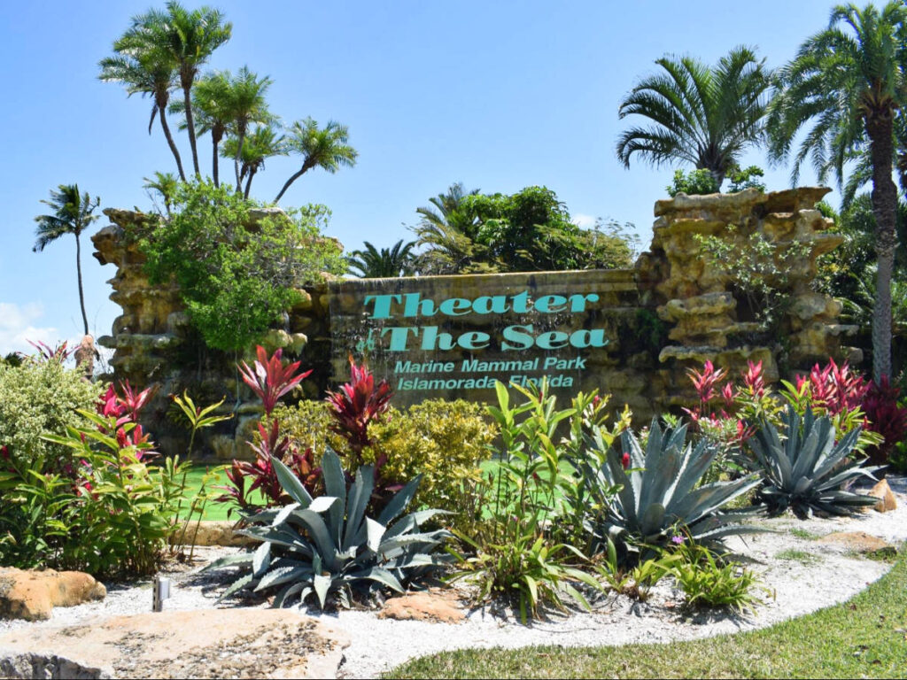 View of the signage and entrance to the Theater of the Sea