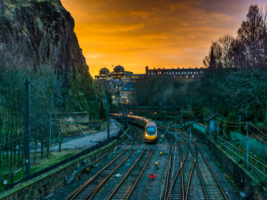Scenic view of the train ride at sunset