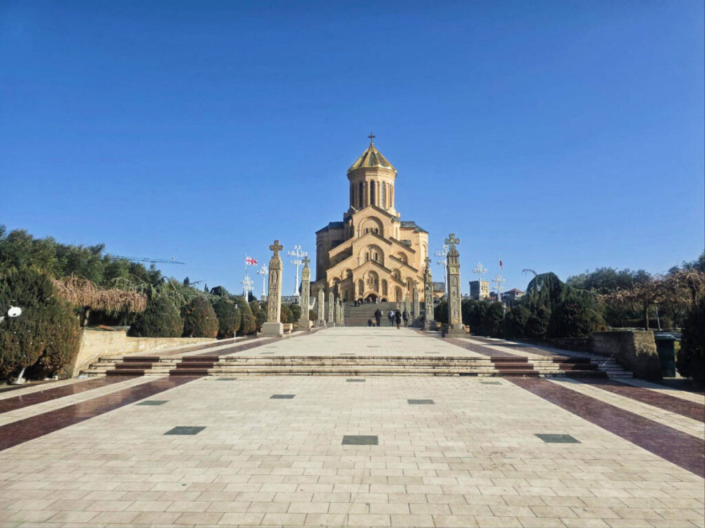 Clear blue sky over the Holy Trinity Cathedral building