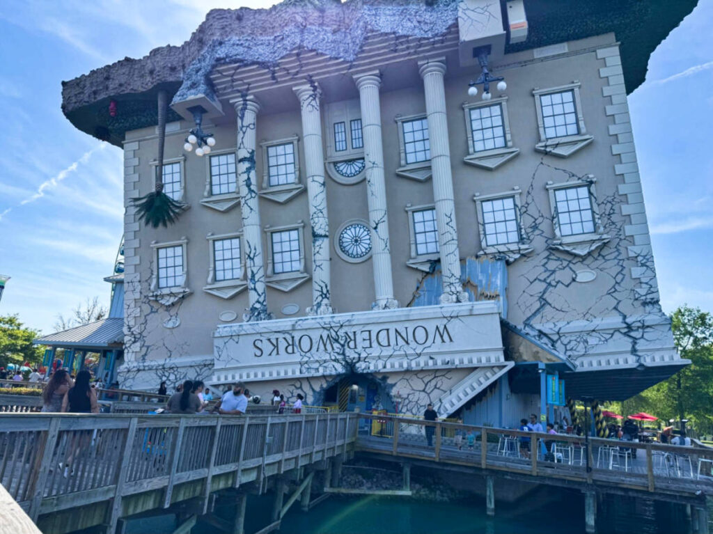 View of the unique upside down building of WonderWorks Myrtle Beach