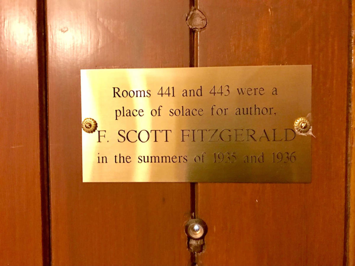 Closeup look of the signage of writer F. Scott Fitzergald stayed at the Grove Park Inn