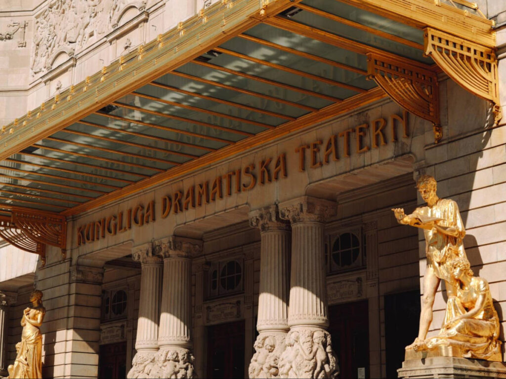 View of the intricate architecture of the facade of the Kungliga Dramatiska Teatern