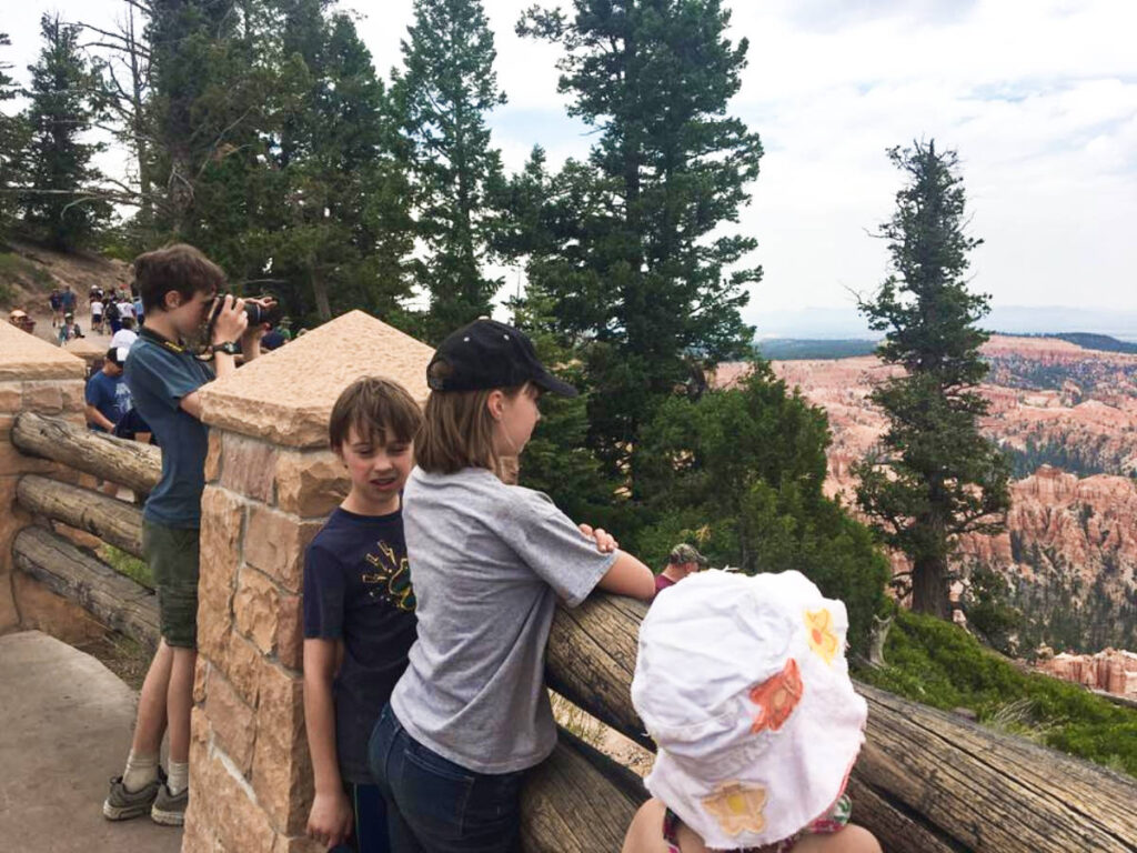 The kids admiring the overlooking view in Bryce