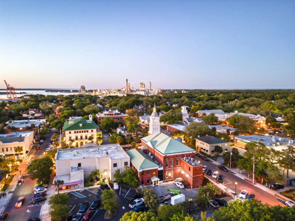 Aerial view of the historic downtown of Fernandina Beach