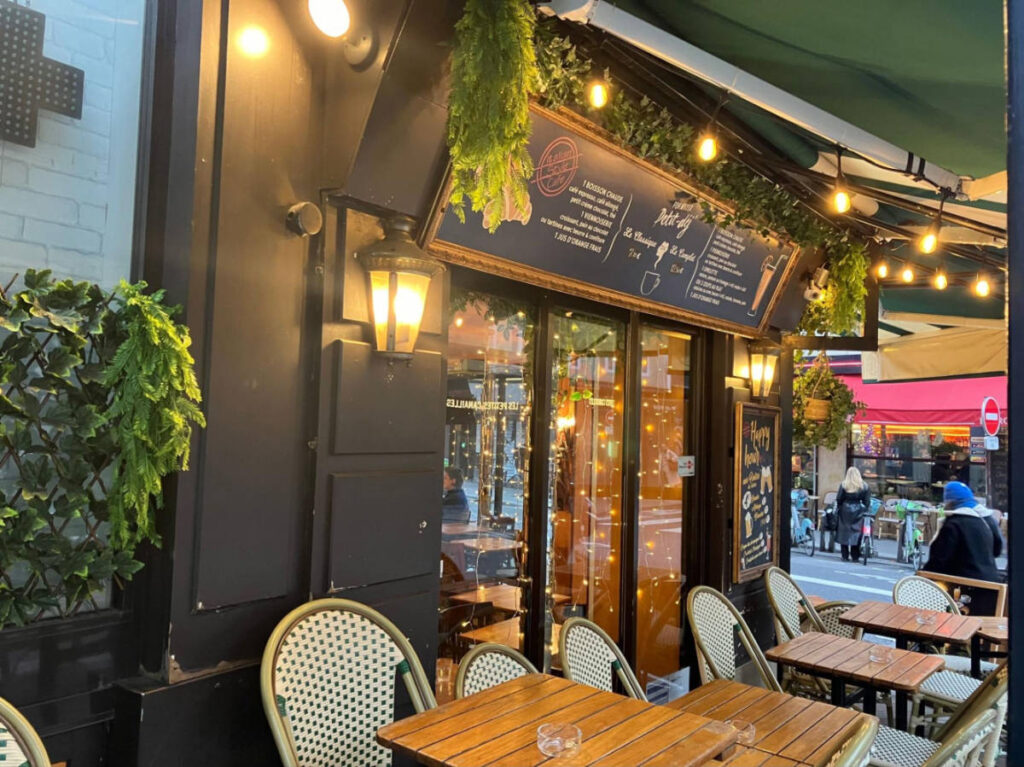 The seats at the festive café in Paris