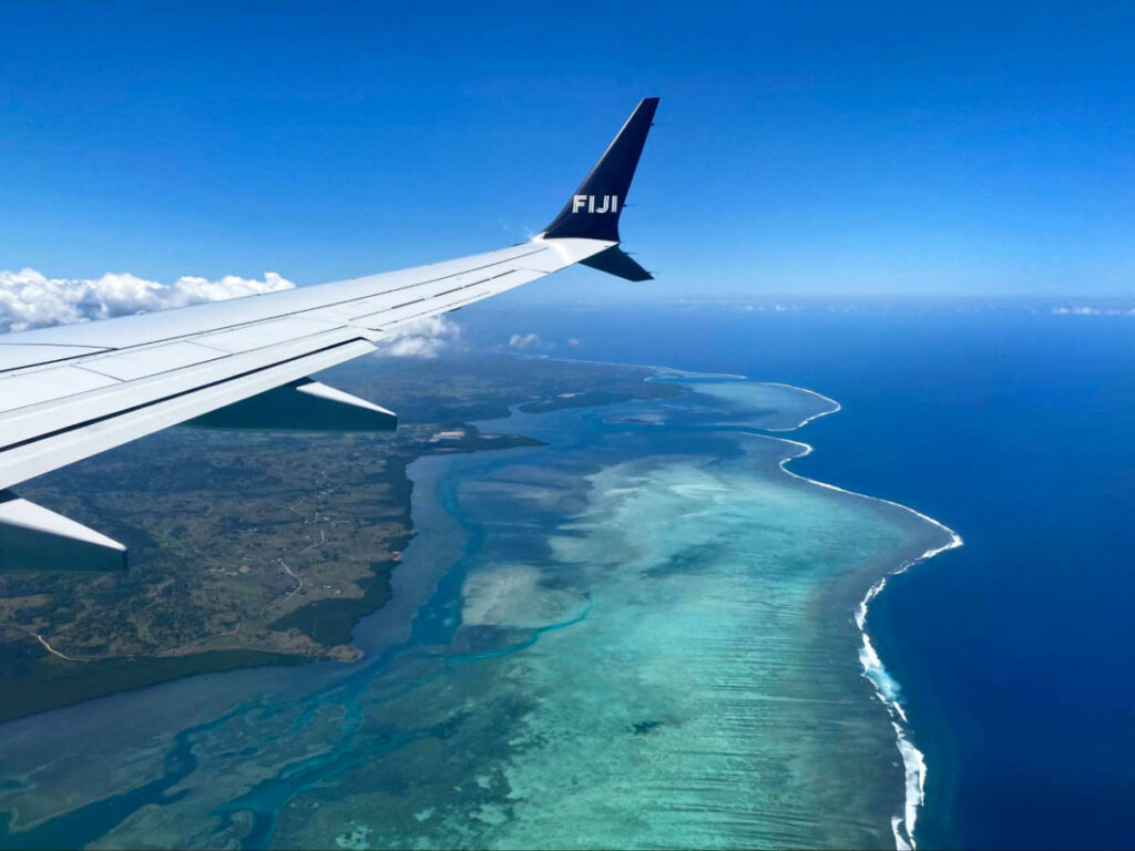 Overlooking view of the Viti Levu from the Fiji Air