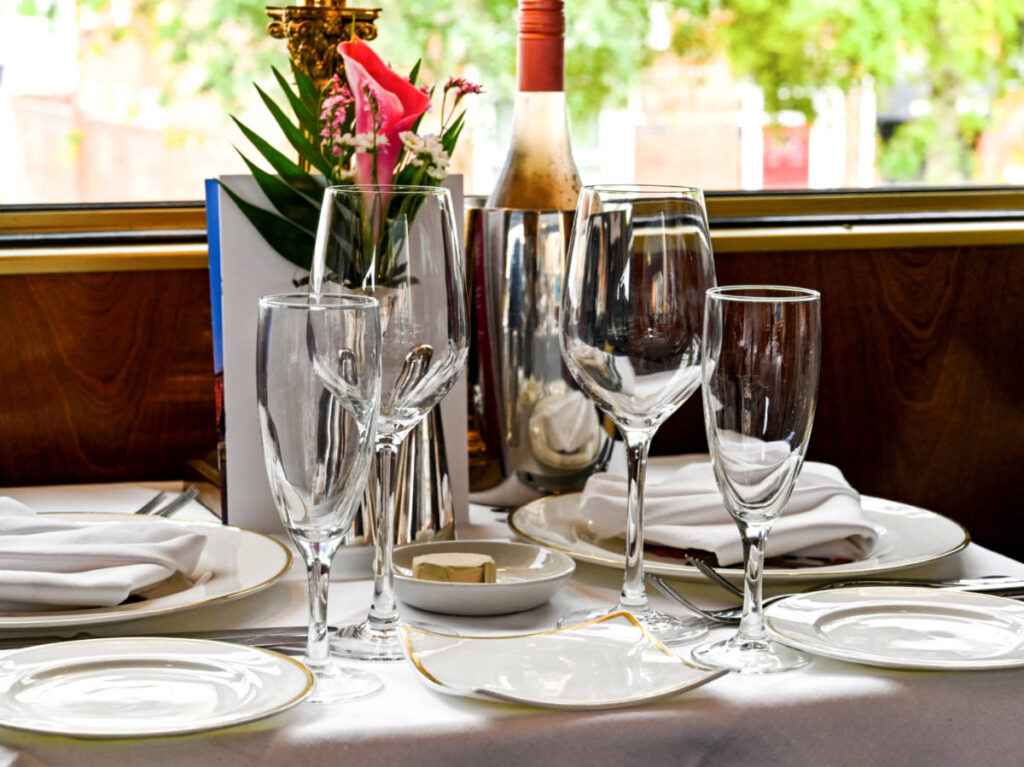 View of the table setting for the fine dining