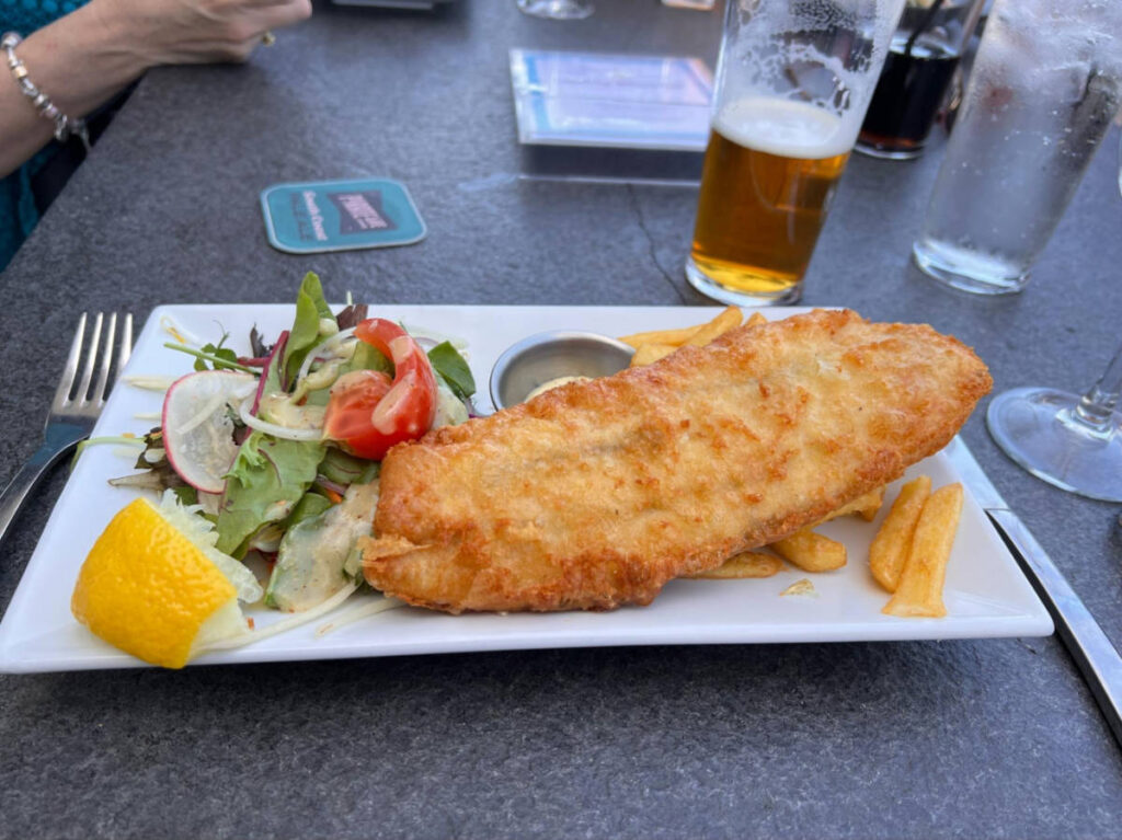 A plate with fish and chips from Fremantle Fishing Boat Harbour