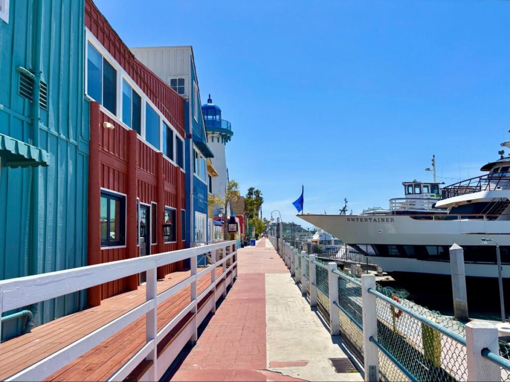 Tourist yacht parked at Fisherman’s Village in Los Angeles