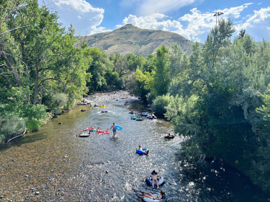 People rafting along Clear Creek
