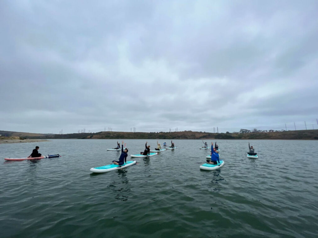 People on a Floating Yogis class at Agua Hedionda Lagoon