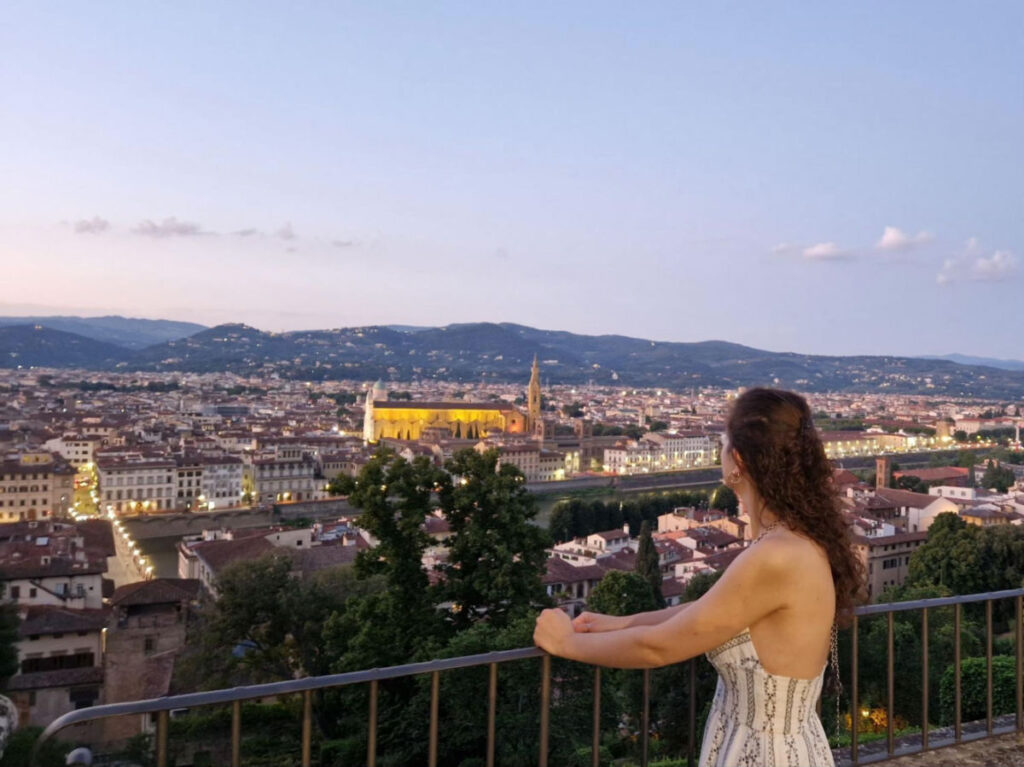 Author Giorgia looking at the view of Florence from Villa Bardini
