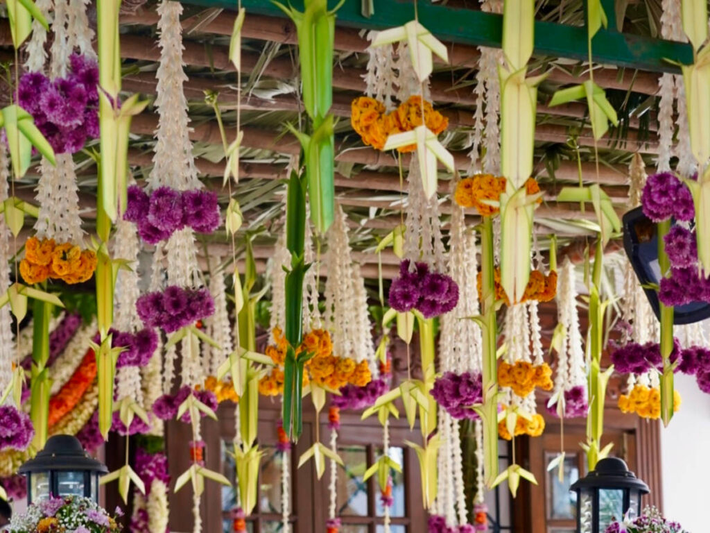 View of the Flower garlands at the Indian wedding