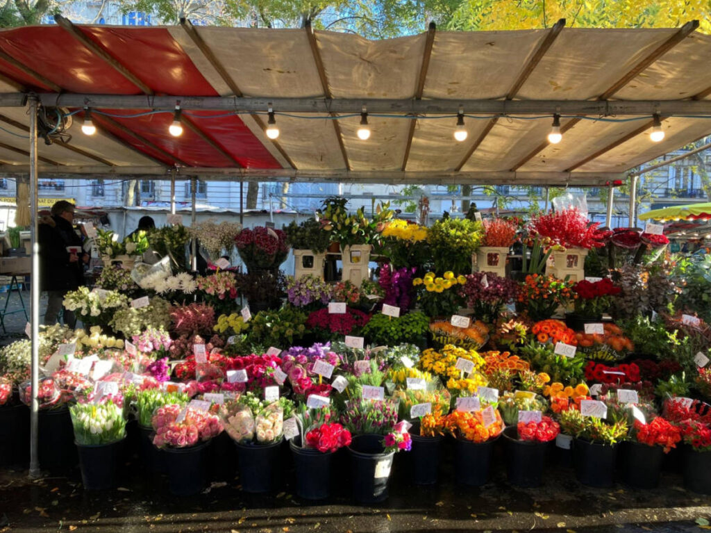 The colorful flowers at the Marché Bastille on Boulevard Richard Lenoir