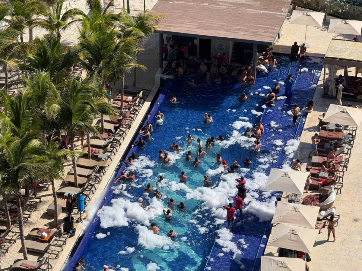 Aerial view of the crowd at the foam pool party in Royalton CHIC