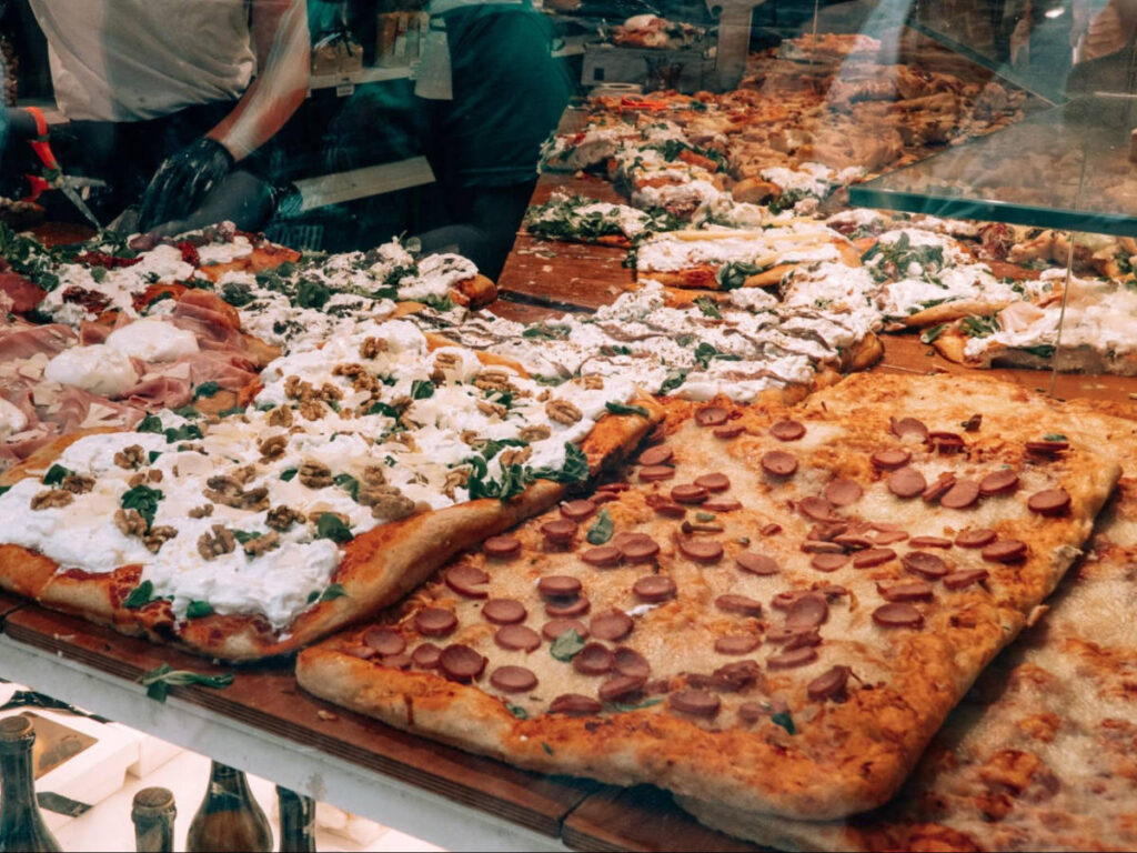 The focaccias with different toppings