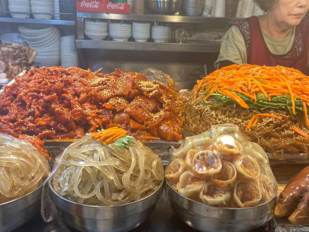 Closeup look of the local foods at Gwangjang Market
