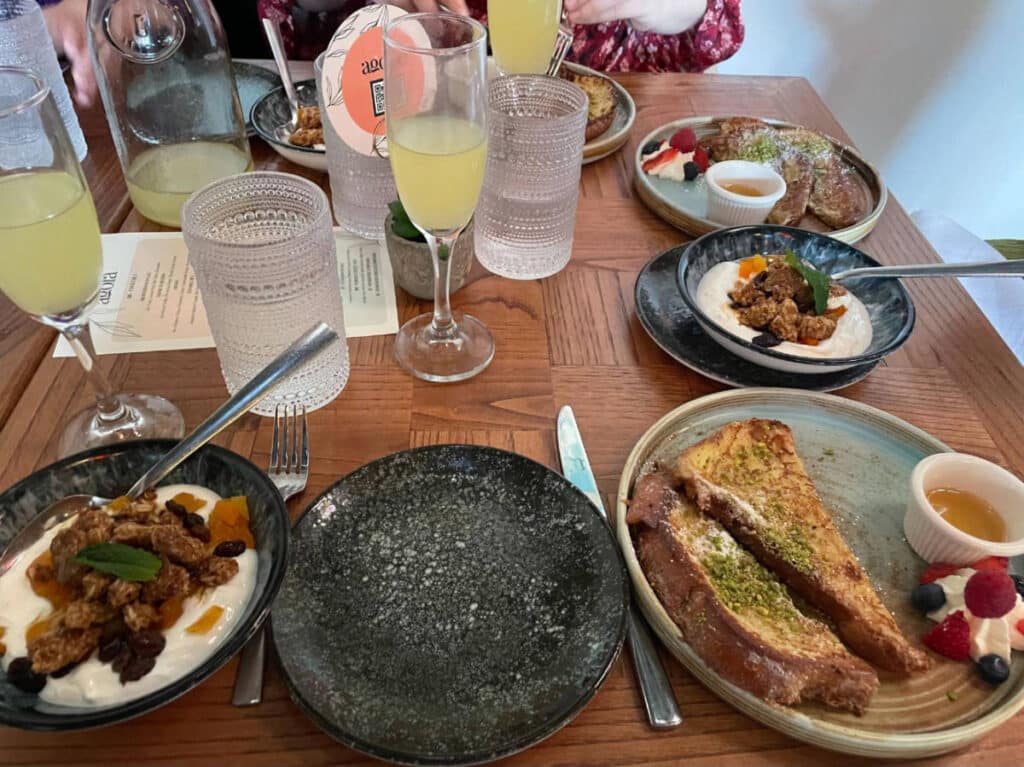 View of dishes during a brunch at Agora
