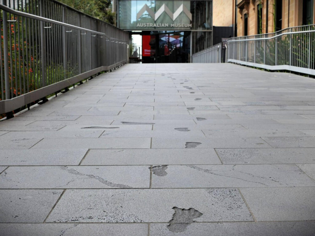 Closeup look of the footprints of the Mungo child leading to the Australian Museum