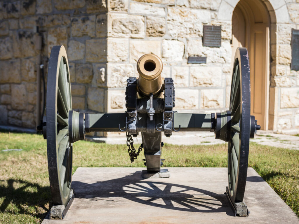 An artillery cannon at Fort Sam Houston Quadrangle and Museum