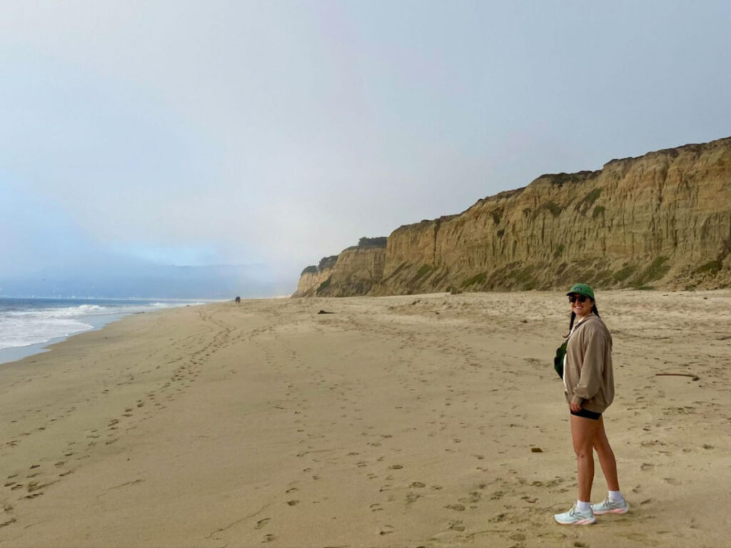 Laura's partner on a walk at Francis Beach in Half Moon Bay