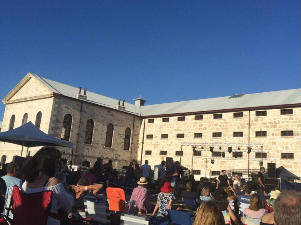 The crowd outside the Fremantle Prison