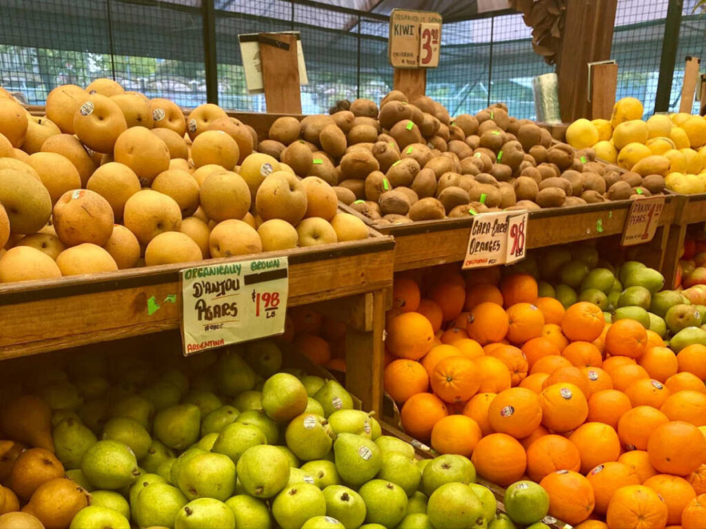 View of the displayed fruits at Monterey Market