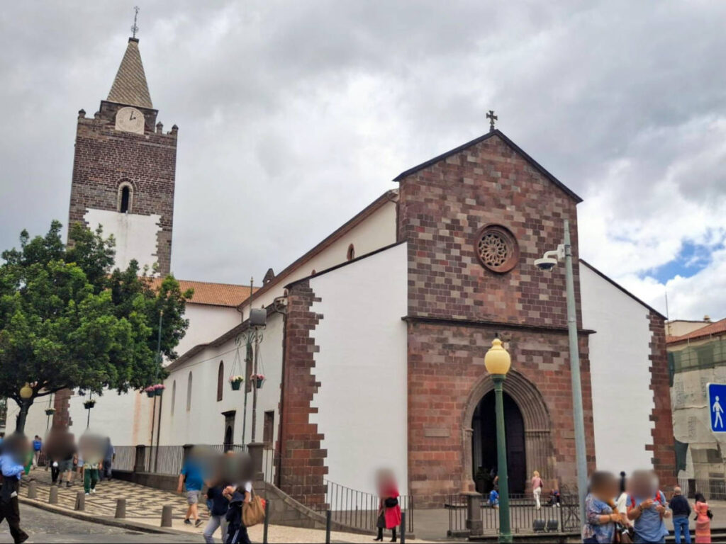 View of the brick exterior of the Cathedral in Funchal