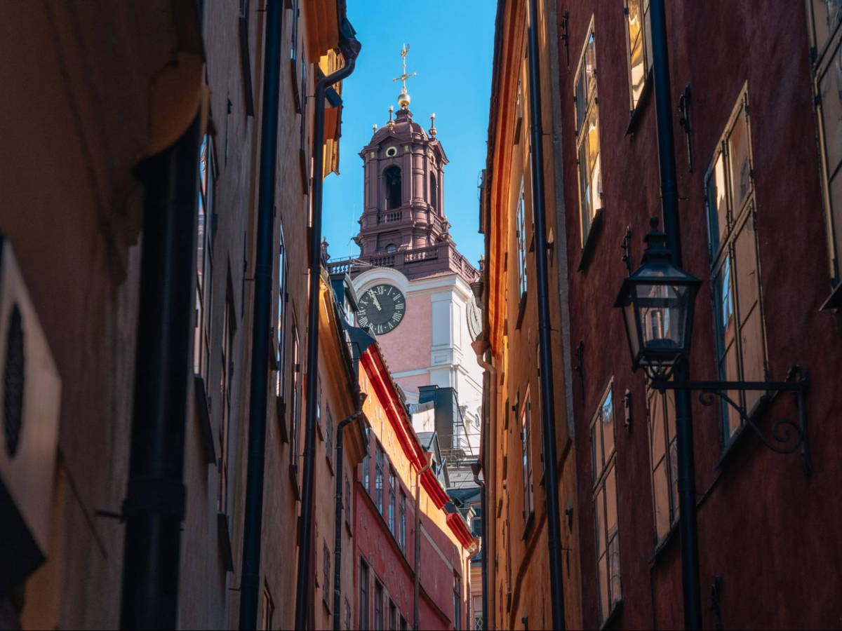The old church seen from the alley in Gamla Stan