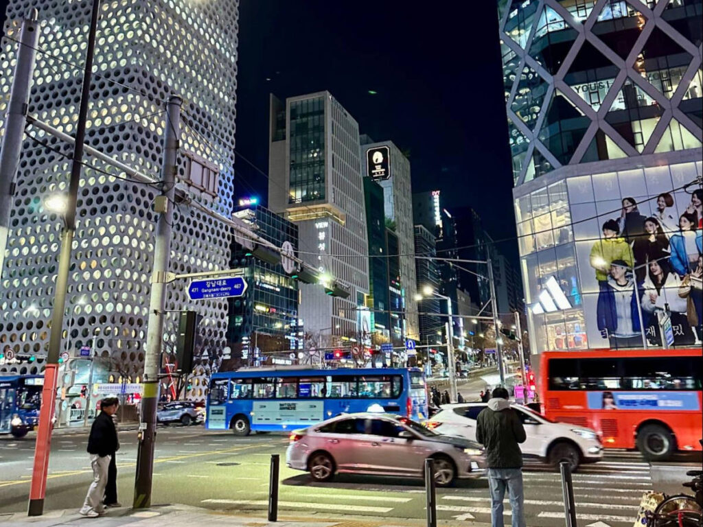 View of the Gangnam Shopping Street at night