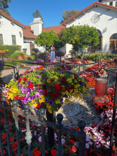 View of the colorful blooming flowers around Omni La Costa Resort & Spa