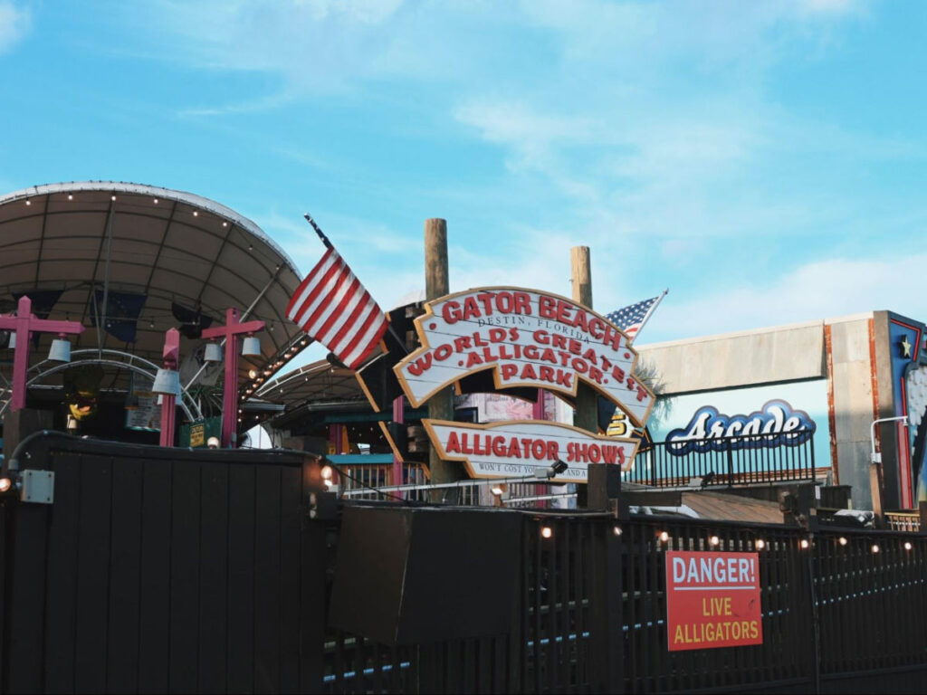 View of the entrance to Gator Beach Alligator Park