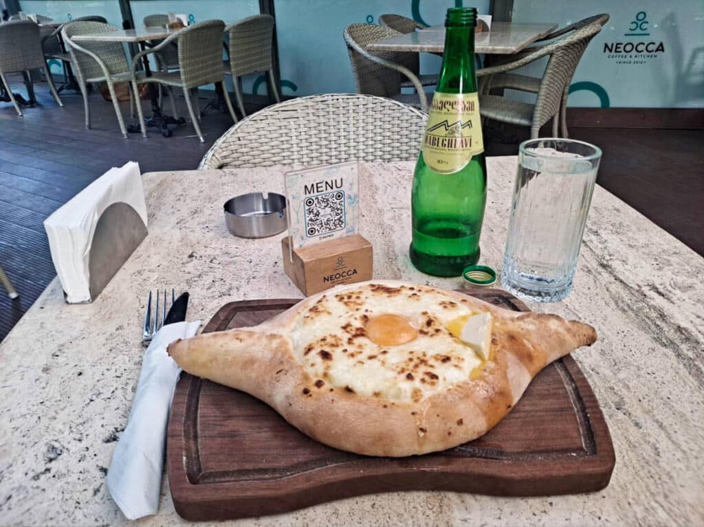 Closeup view of the Georgian food and wine