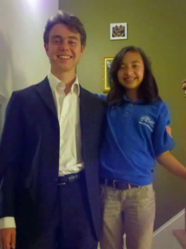 Author Lea Rose Allbaugh and Erik getting ready for a school concert in 2011