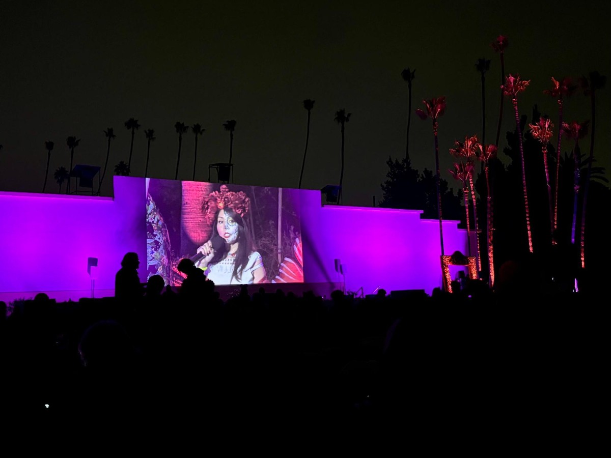 A Giant projection screen for Coco at Hollywood Forever Cemetery