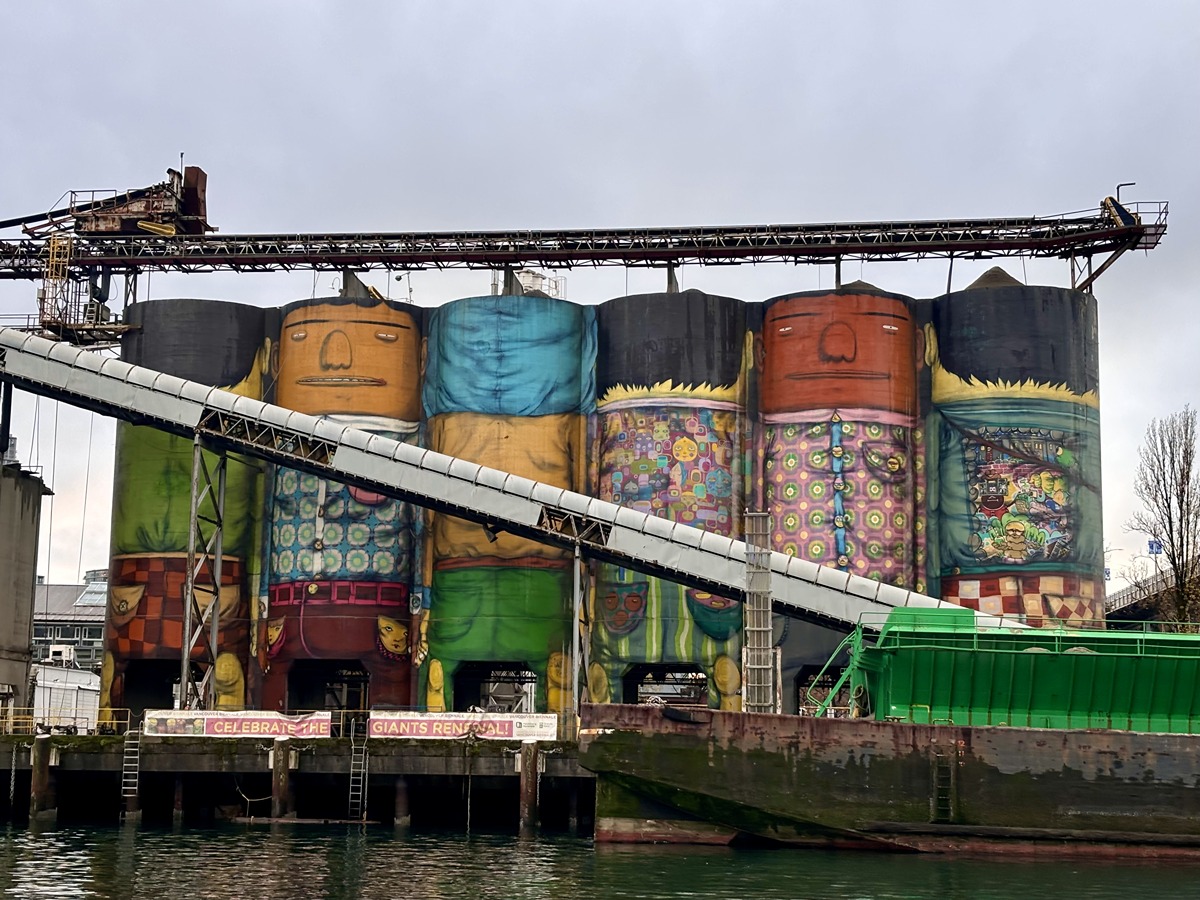 View of the colorful and giant artwork at Granville Island
