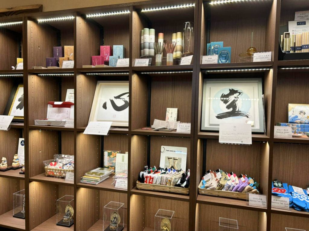 View of the displayed souvenirs on the shelves at the gift shop