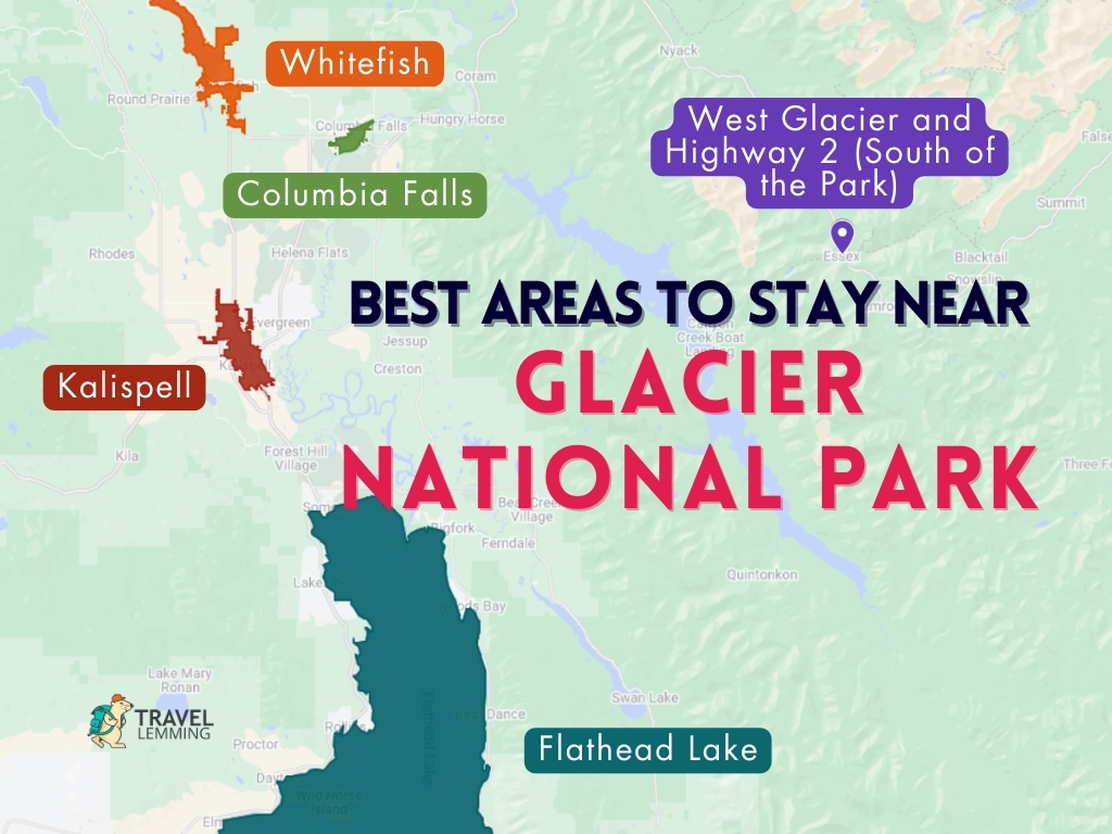 A graphic map that shows the areas Near Glacier National Park