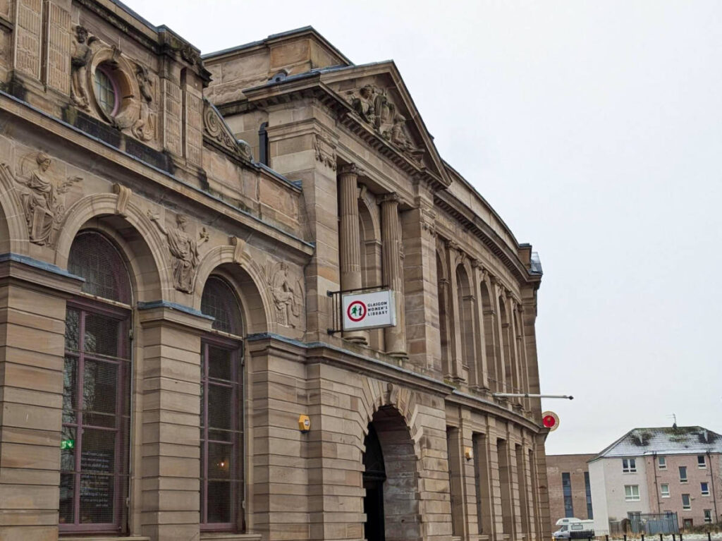 View of the intricate exterior of Glasgow Women’s Library on a gloomy day